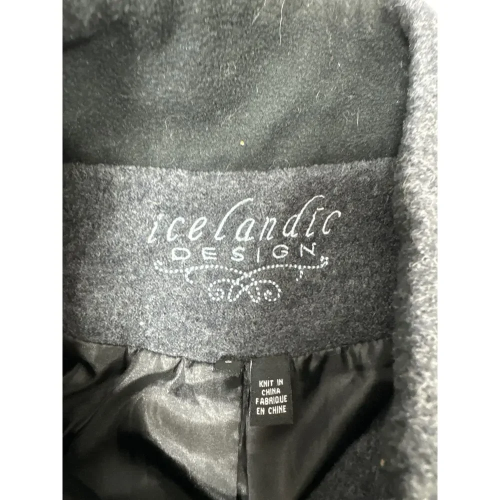 Icelandic Design Womens Vest Black‎ Patchwork 100% Wool Button Front Size Small